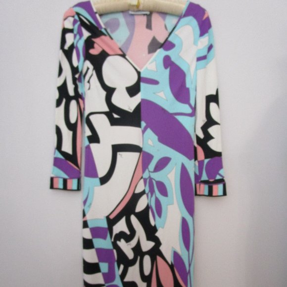 Rayon Dress Retired Bright Graphic Abstract Print Border Italy - Picture 13 of 13